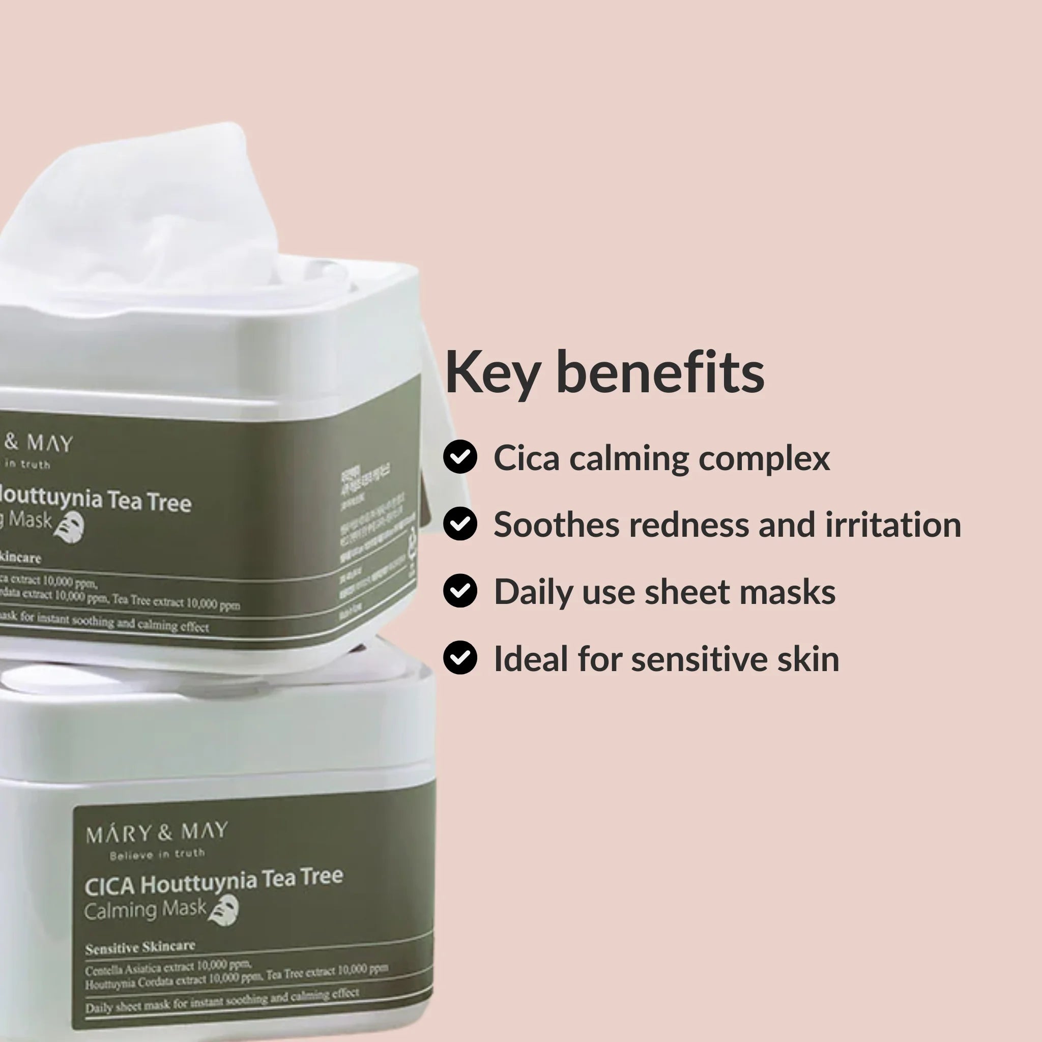 Benefits Mary & May Cica Houttuynia Cordata Tea Tree Calming Mask Pack